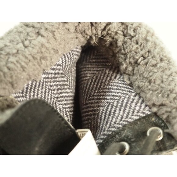 Ugg Zea Black Leather Fold-over Gray Sheepskin Detail Wedge Heel Winter Boots, 5 - Picture 9 of 10